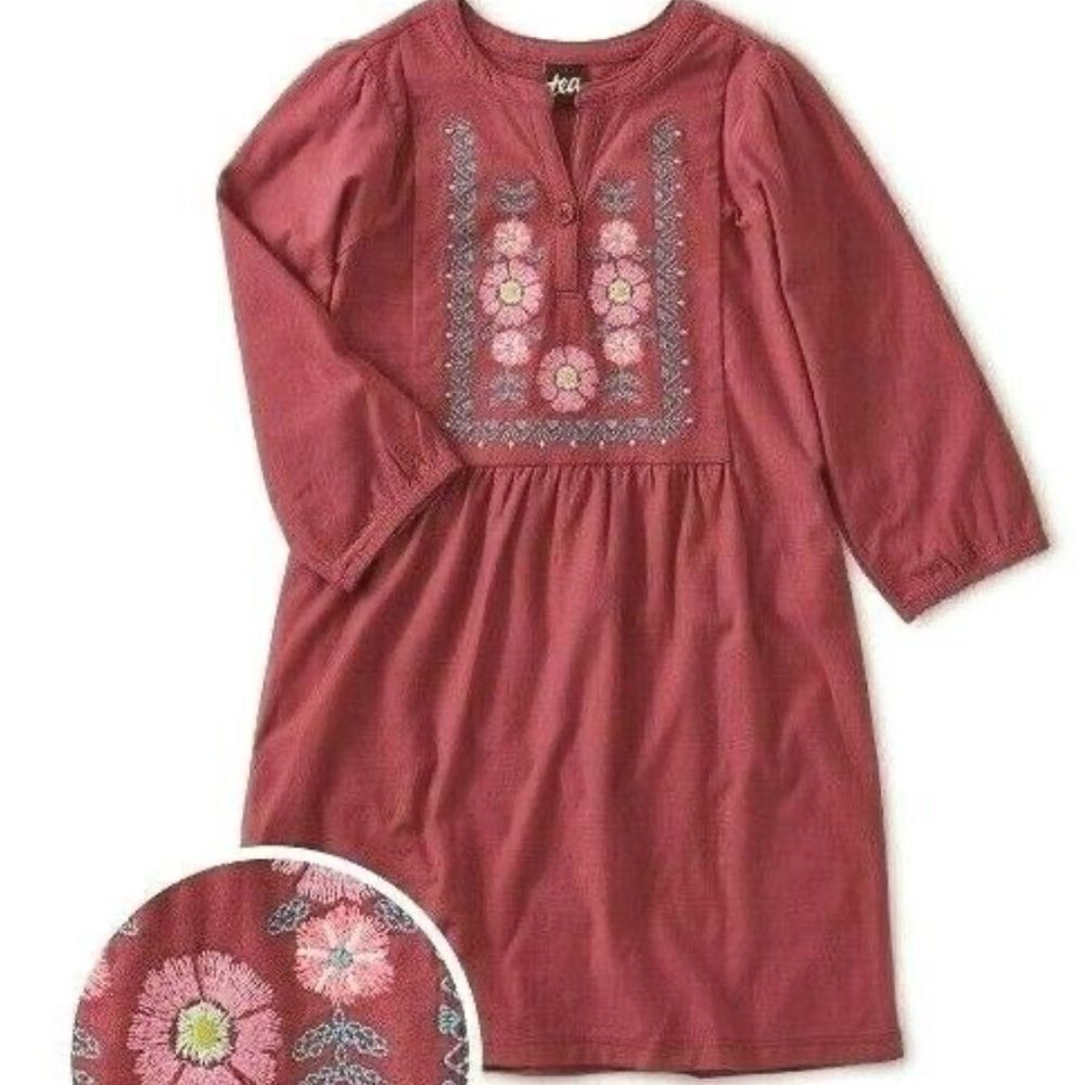 TEA COLLECTION Embroidered Henley Dress Rose Quartz Size 12